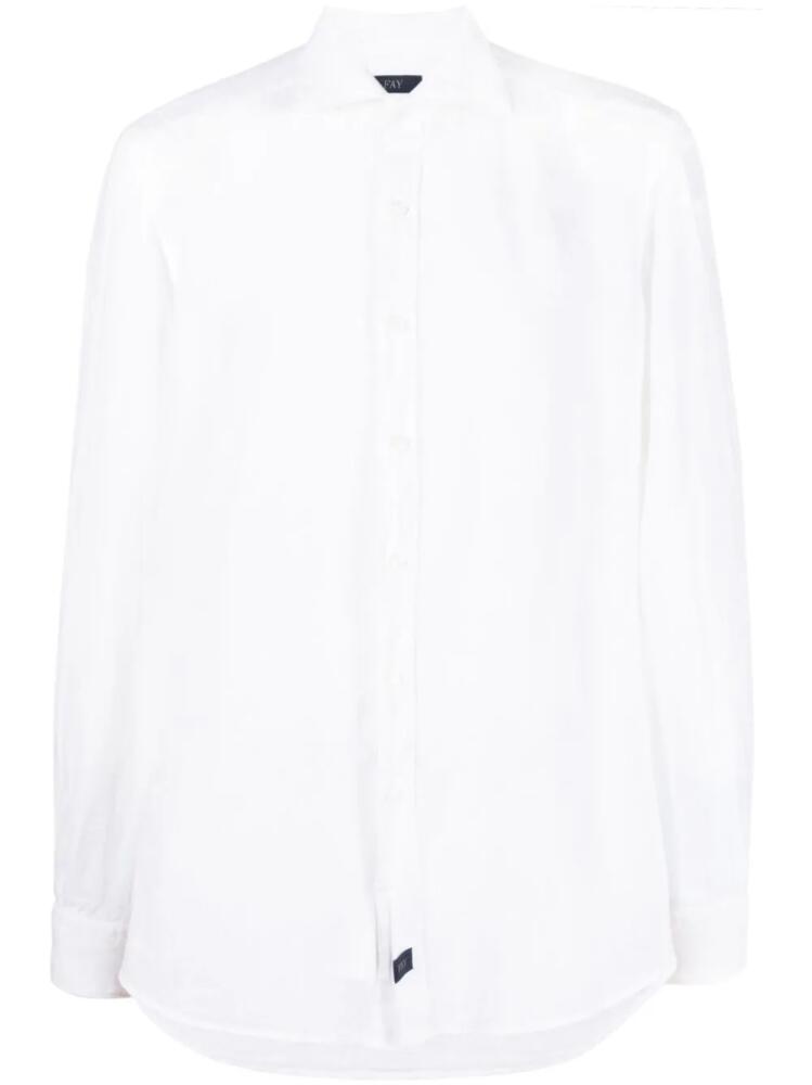 Fay logo-patch detail linen shirt - White Cover