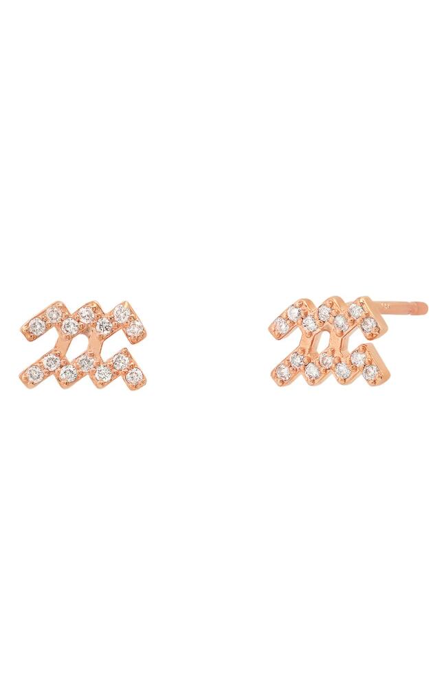 BYCHARI Zodiac Diamond Stud Earrings in 14K Rose Gold - Aquarius Cover