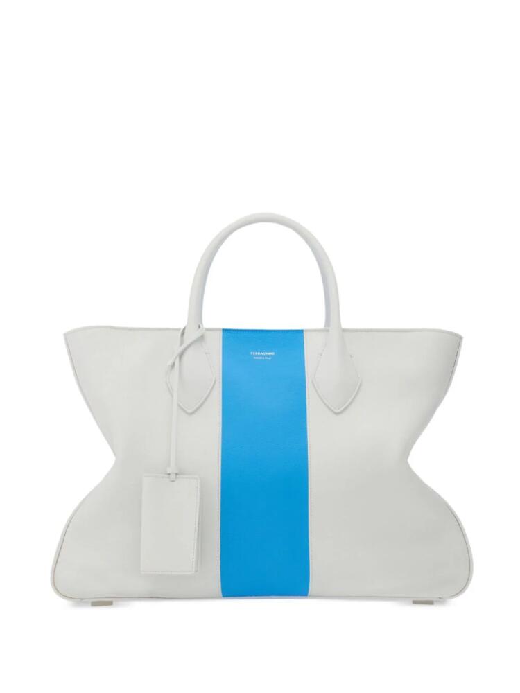 Ferragamo large striped leather tote bag - White Cover