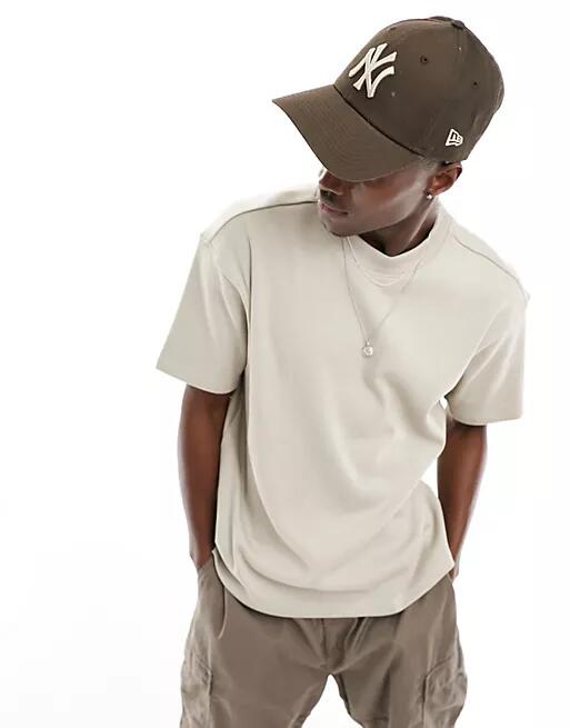 Another Influence boxy ribbed T-shirt in stone-Neutral Cover