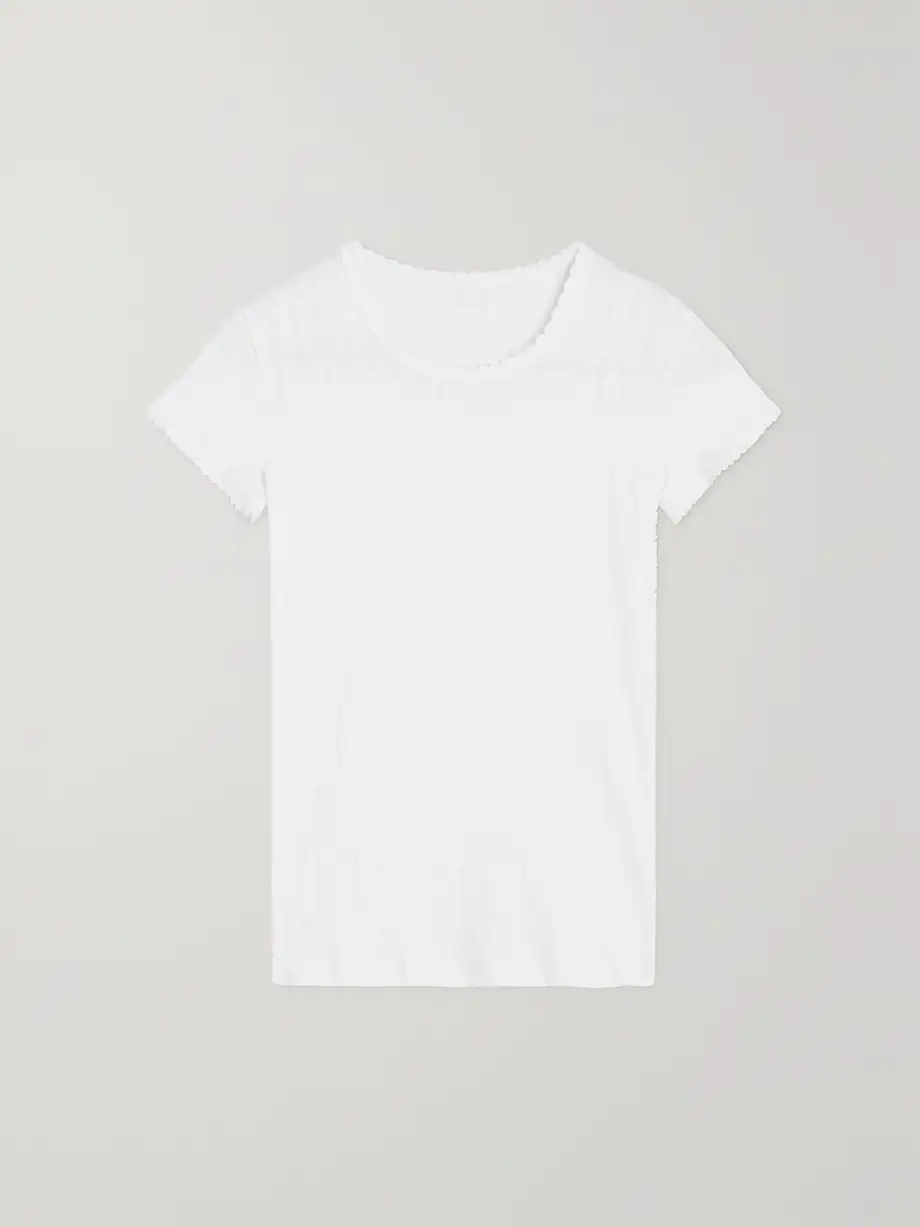 LESET - Pointelle-knit Cotton-jersey T-shirt - White Cover