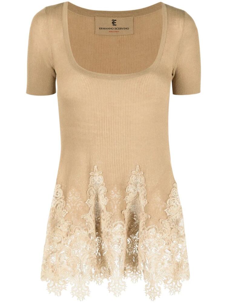 Ermanno Scervino lace-detailing knitted blouse - Neutrals Cover