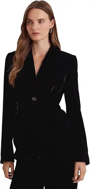 LAUREN Ralph Lauren Belted Velvet Blazer (Black) Women's Jacket Cover