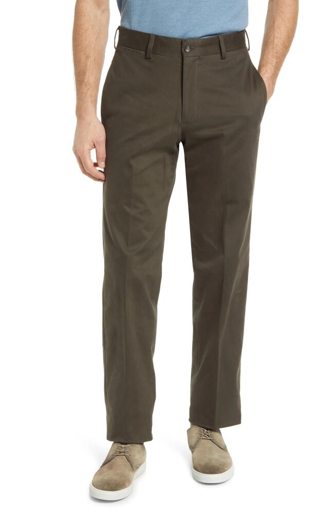 Berle Charleston Khakis Flat Front Stretch Sateen Pants in Olive Cover