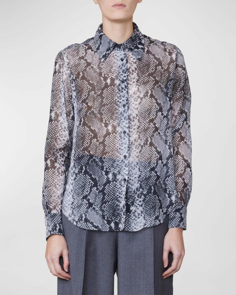 Officine Generale Carina Sheer Snake Button-Front Shirt Cover