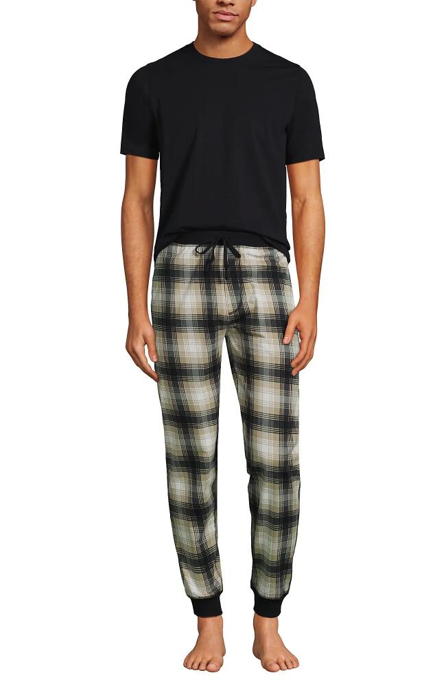 Lands' End Knit Jersey Pajama Sleep Set in Black/khaki Plaid Cover