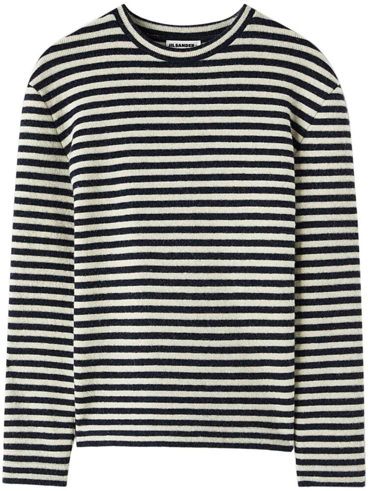 Jil Sander logo-patch striped wool T-shirt - Black Cover