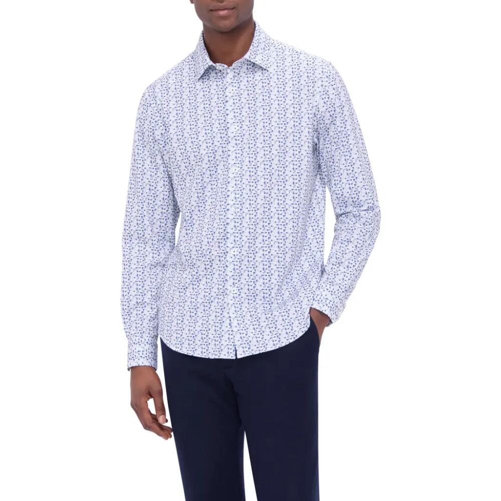 Bugatchi James OoohCotton® Pixel Check Print Button-Up Shirt in White Cover