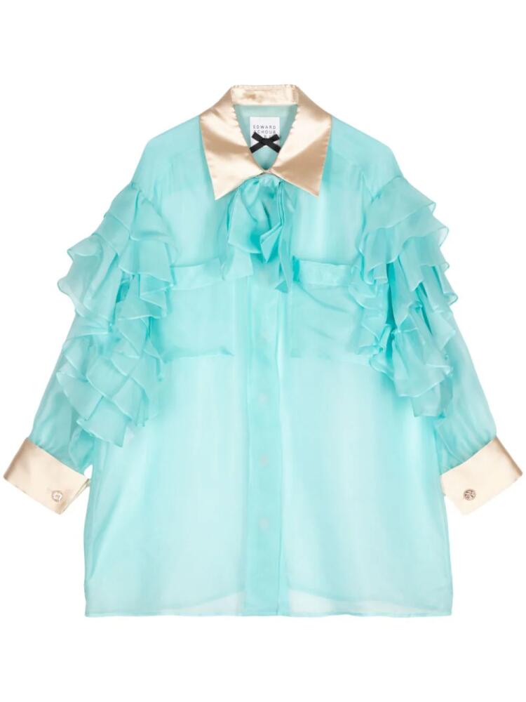 Edward Achour Paris ruffle-detailed sheer shirt - Blue Cover