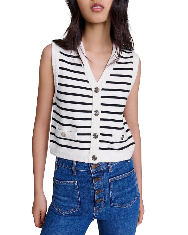 Maje Melisse Striped Sleeveless Cardigan Cover