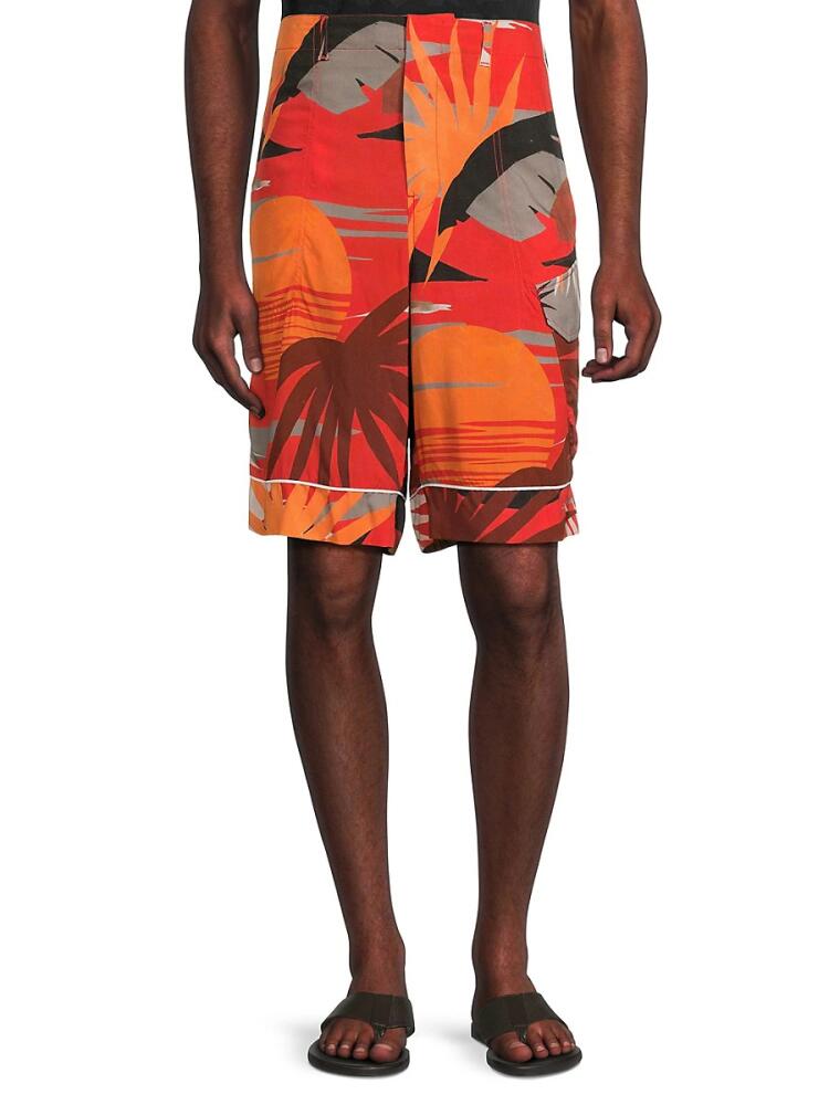 Palm Angels Men's Palm Print Swim Shorts - Orange Multi Cover