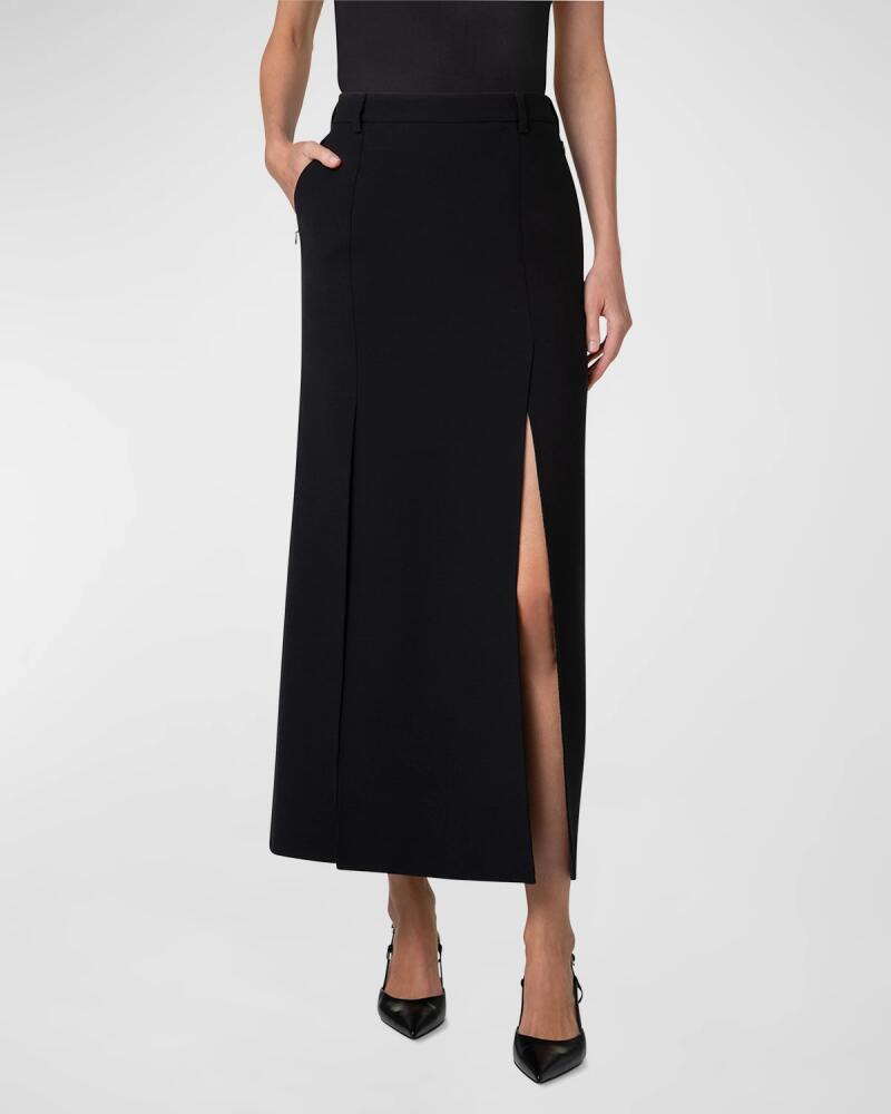 Akris Double-Face Wool Midi Skirt with Irregular Slits Cover