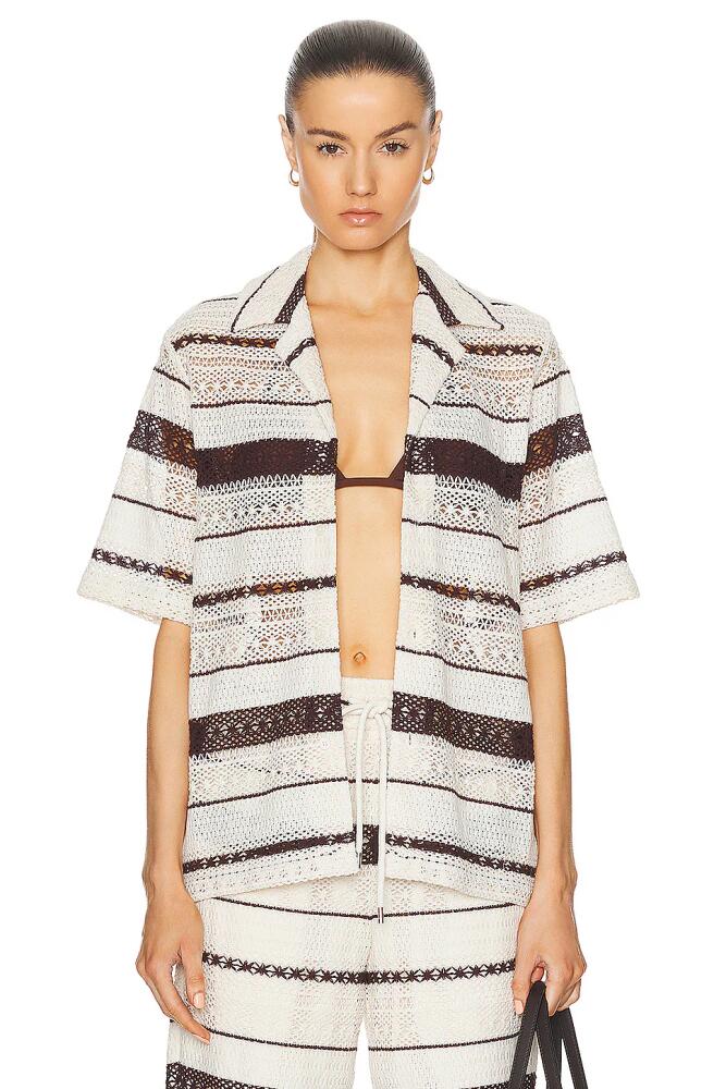 WAO Crochet Stripe Camp Shirt in Brown Cover