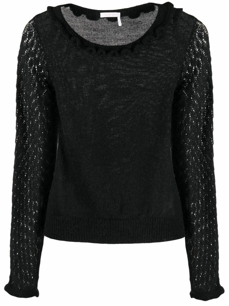 See by Chloé scalloped fine-knit top - Black Cover