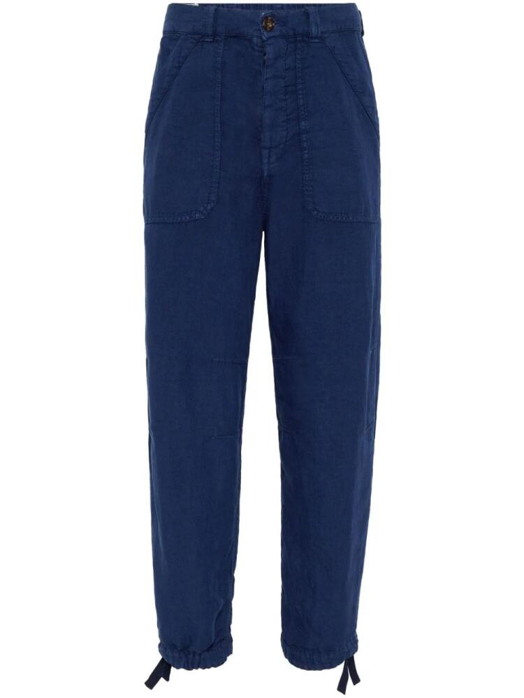 Brunello Cucinelli dyed linen straight-leg trousers - Blue Cover