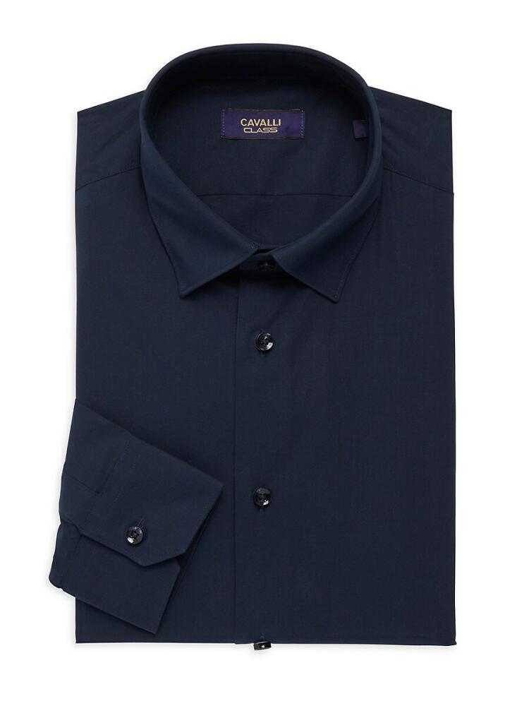 Cavalli Class by Roberto Cavalli Men's Slim Fit Solid Dress Shirt - Navy Cover