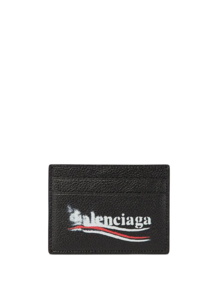 Balenciaga smudged logo-print leather cardholder - Black Cover