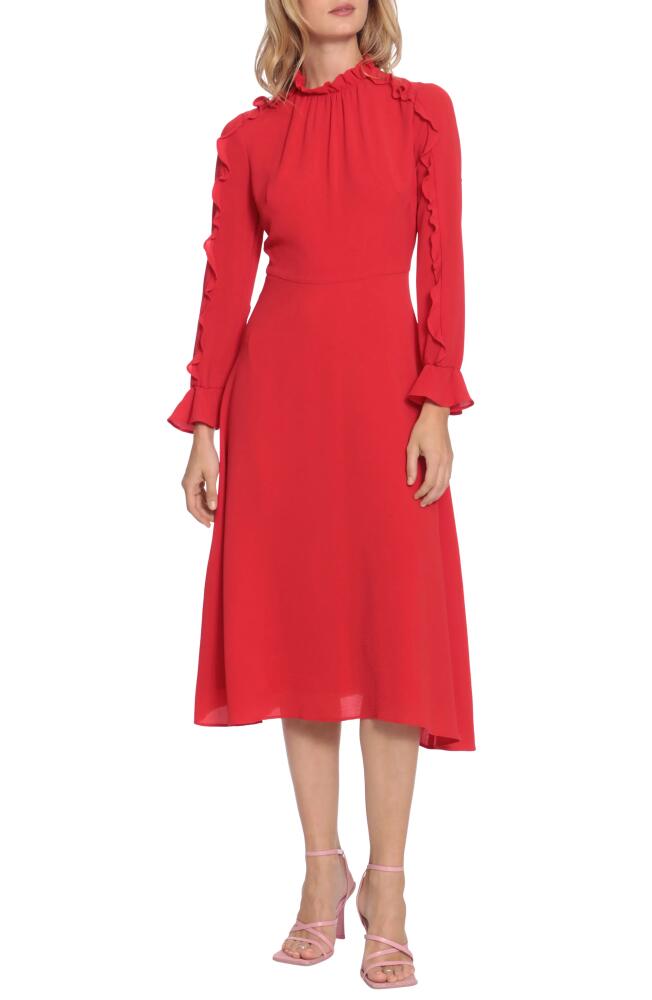 DONNA MORGAN FOR MAGGY Ruffle Long Sleeve A-Line Midi Dress in Cherry Cover