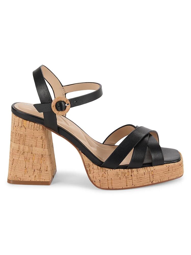 Charles David Women's Barnaby Block Heel Leather Sandals - Black Cork Cover