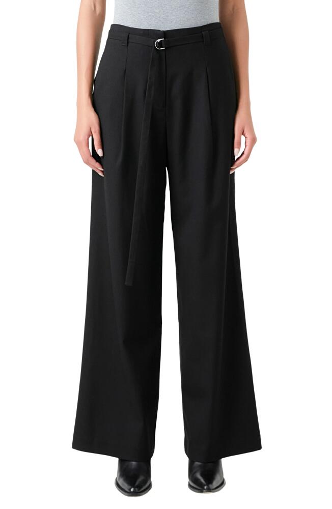 Grey Lab Pleated Belted Stretch Wide Leg Pants in Black Cover