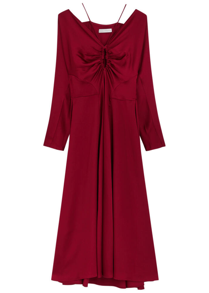 Palmer//harding Odyssey Gathered Satin Midi Dress - Dark Red Cover