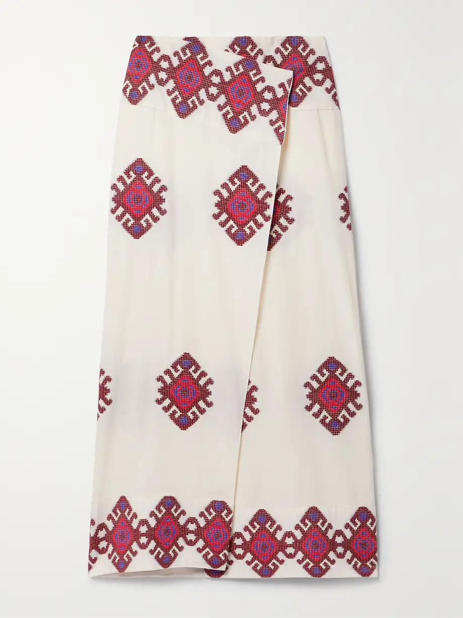 Johanna Ortiz - + Net Sustain Beauty Abounds Embroidered Cotton Midi Wrap Skirt - Ecru Cover