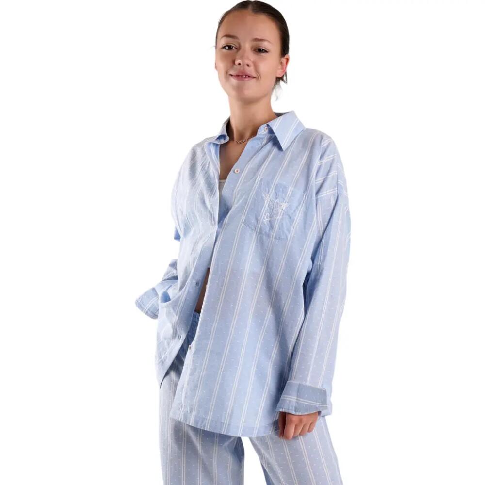 PEACHAUS Yew Striped Ethical-Cotton Pajama Shirt in Glacier Blue Cover