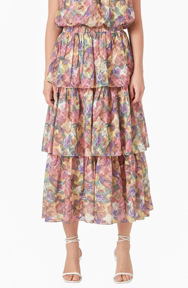 Endless Rose Floral Tiered Maxi Skirt in Yellow Multi Cover