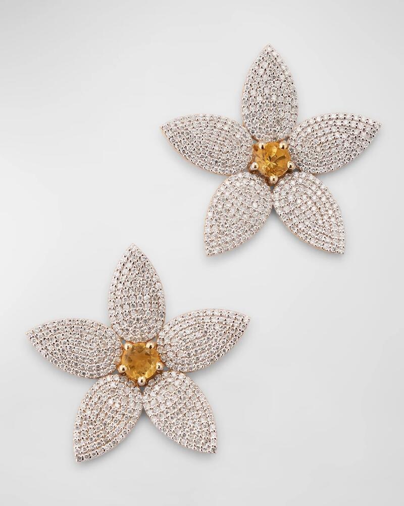 Siena Jewelry Pave Diamond and Citrine Large Daisy Flower Earrings Cover