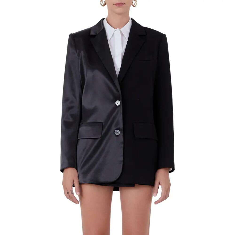 Endless Rose Mixed Media Satin Suit Blazer in Black Cover