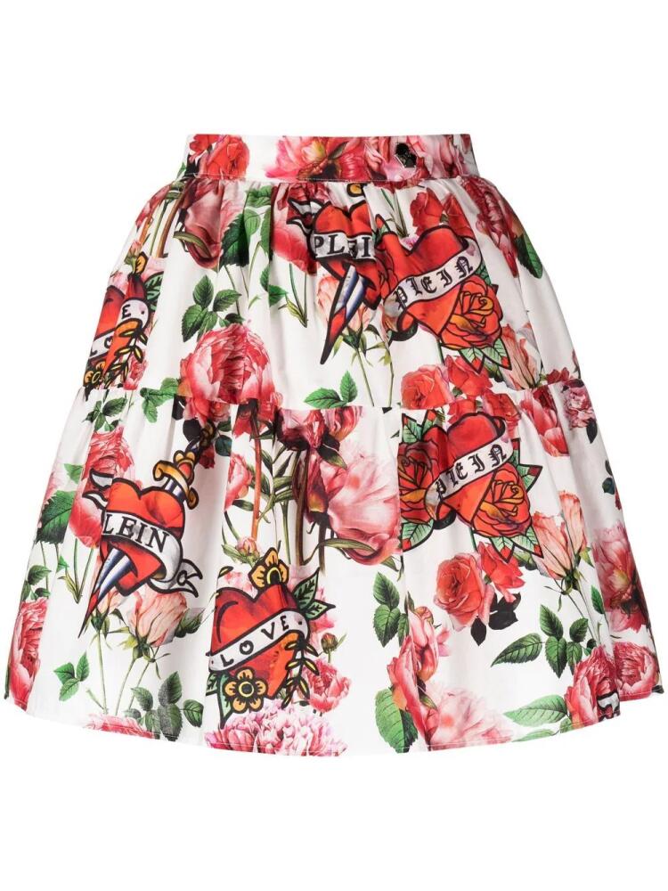 Philipp Plein floral pleated mini skirt - White Cover