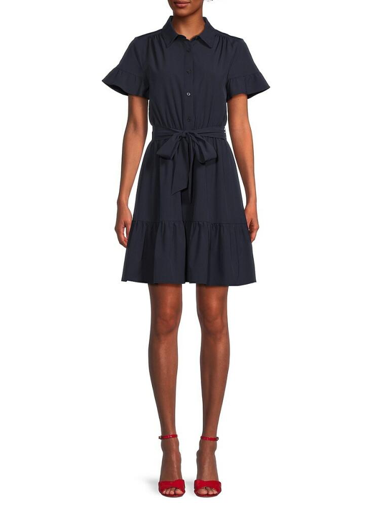 DKNY Women's Solid Belted Shirtdress - Navy Cover