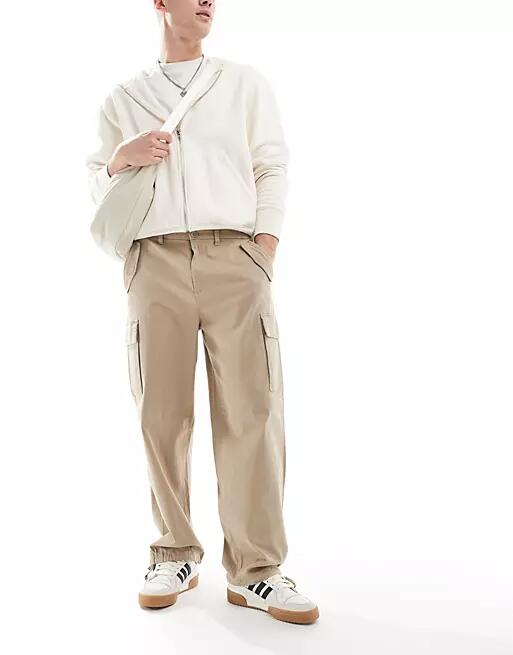 ONLY & SONS loose fit utility cargo pants with cuff in beige-Neutral Cover