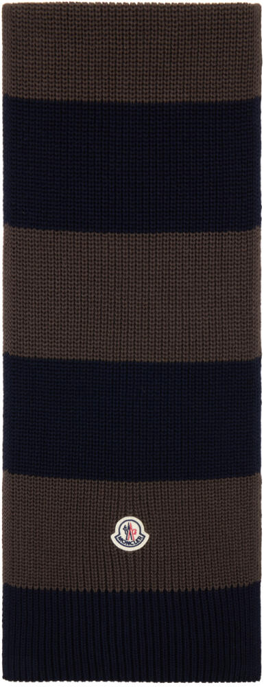 Moncler Brown & Navy Striped Scarf Cover