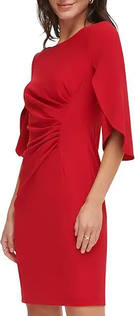 DKNY Open Sleeve Ruched Sheath (Scarlet) Women's Clothing Cover