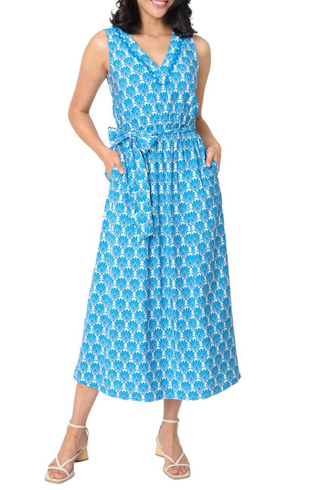 GIBSONLOOK Bella Evening Tie Belt Maxi Dress in Blue Medallion Print Cover