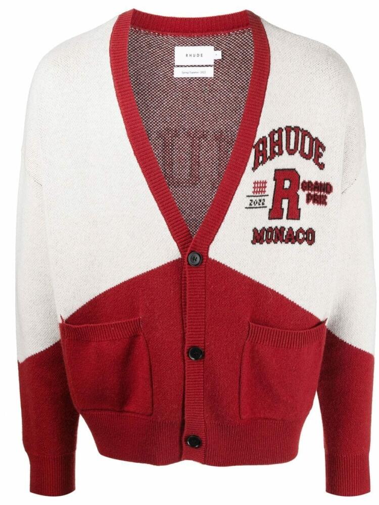 RHUDE Grand Prix cashmere-merino cardigan - Red Cover