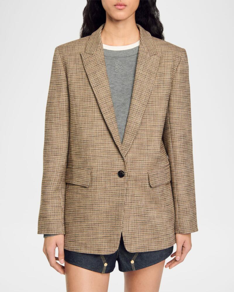 Sandro Ginna Single-Breasted Micro Houndstooth Blazer Cover