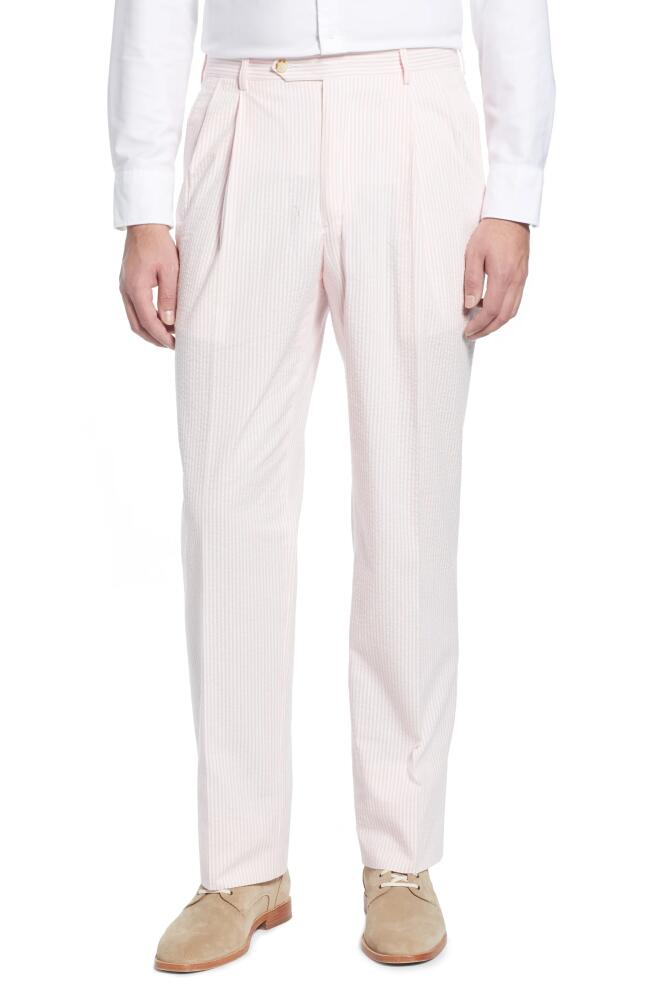 Berle Pleated Seersucker Cotton Dress Pants in Pink Cover