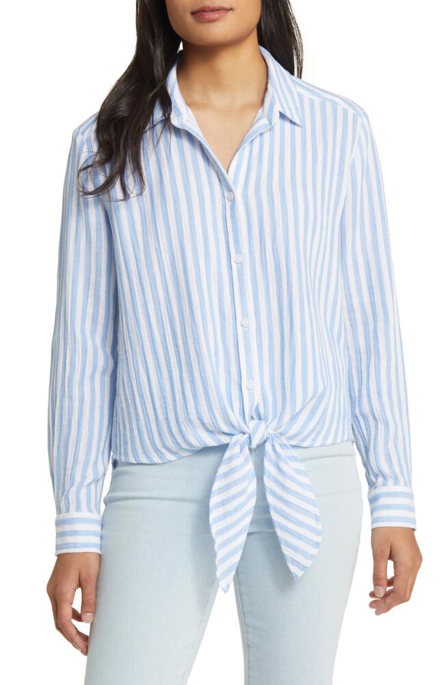 beachlunchlounge Lani Stripe Tie Front Cotton Shirt in Bluebell Cover