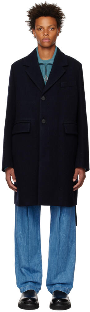 WOOYOUNGMI Navy Notched Lapel Coat Cover