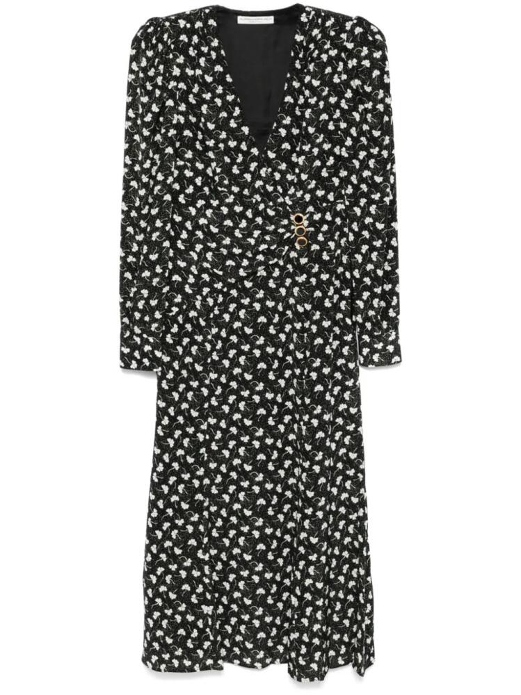 Alessandra Rich clover-print draped midi dress - Black Cover