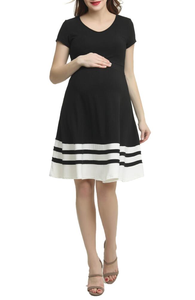 Kimi and Kai Theresa Colorblock Maternity Skater Dress in Black/White Cover