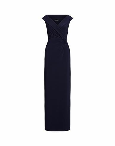 Lauren Ralph Lauren Jersey Off-the-shoulder Gown Woman Maxi dress Midnight blue Polyester, Elastane Cover