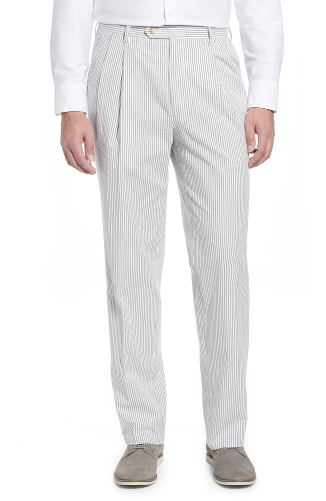 Berle Pleated Seersucker Cotton Dress Pants in Grey Cover