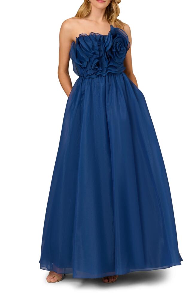 Aidan Mattox by Adrianna Papell Floral Ruffle Organza Ballgown in Navy Cover