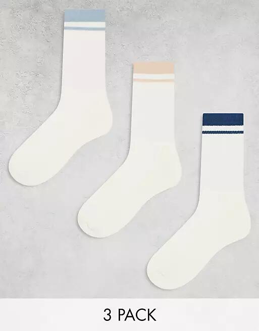 ASOS DESIGN 3-pack socks with colored tipping in cream-Neutral Cover