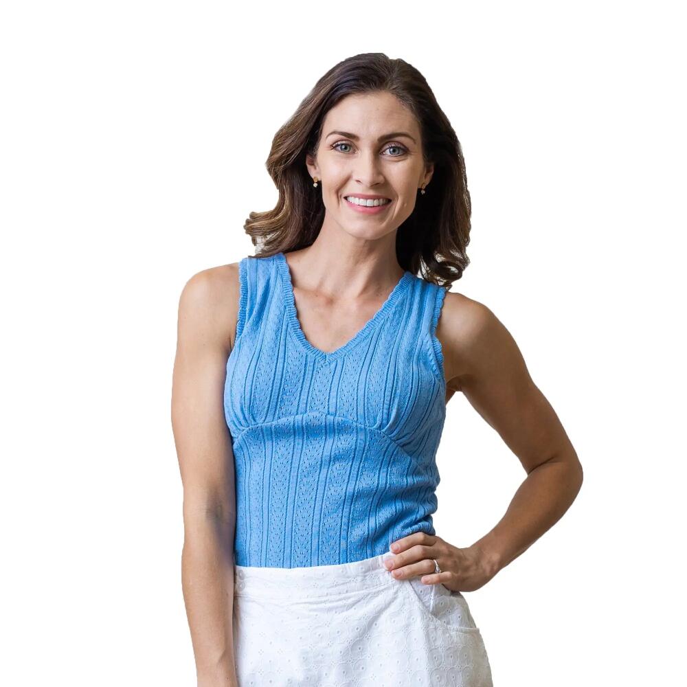 Hope & Henry Womens' Empire Sweater Tank in Cornflower Blue Pointelle Cover