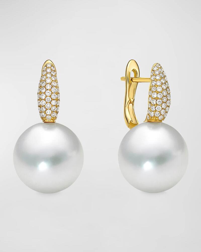 Belpearl 18K Yellow Gold South Sea Pearl Huggie Earrings with Diamonds Cover