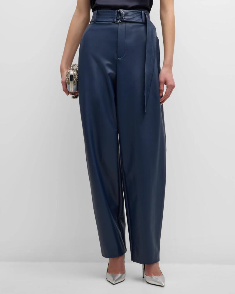 LAPOINTE Mid-Rise Belted Stretch Faux Leather Tapered-Leg Trousers Cover